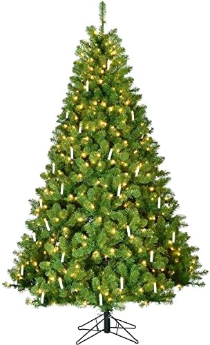 Fraser Hill Farm 6.5-ft. עץ חג המולד וינטג 'עם נר קלאסי ונורות LED לבנות חמות | עמדת מתכת | עיצוב חג חגיגי | FFVC065-5GR,